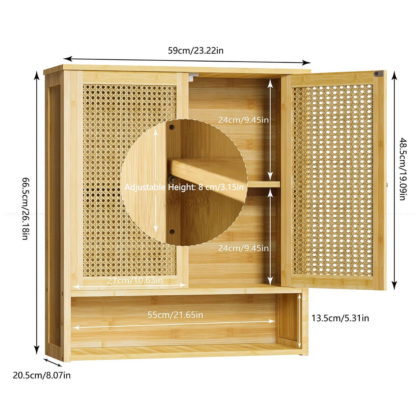 Wisfor Bamboo Wall Cabinet Over Toilet With Shelves