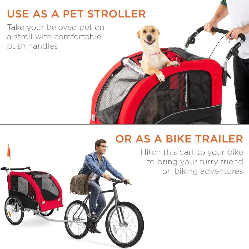 Premium Dog Bike Trailer And Pet Stroller With Hitch Support