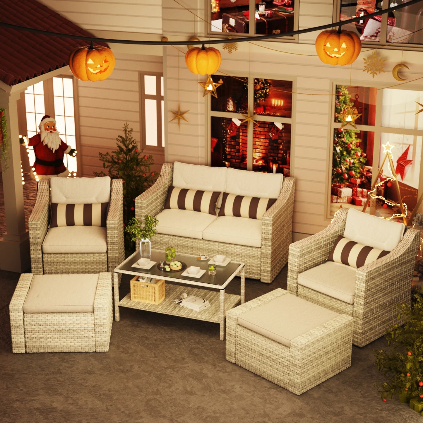 Avenvista Outdoor Wicker Patio Furniture Set With Sofa And Table