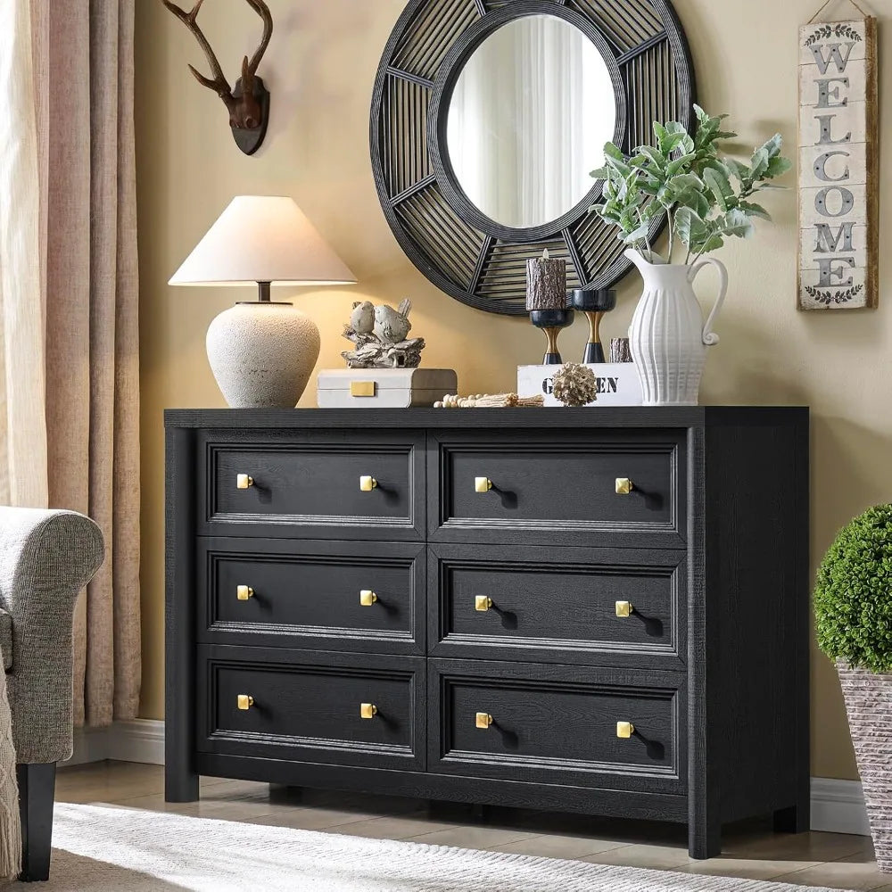 Farmhouse Six-Drawer Dresser For Bedroom Solid Wood