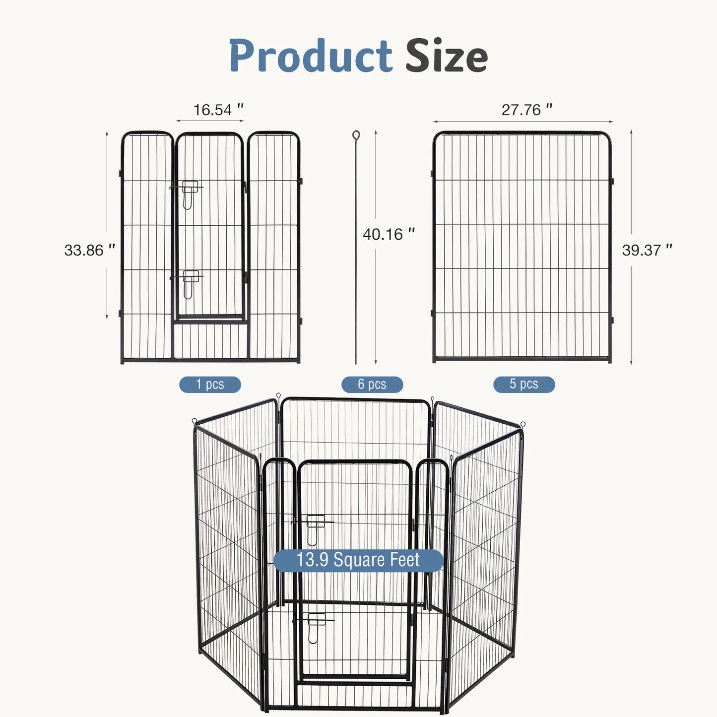 JHK 6-Panel Metal Dog Playpen For Indoor Outdoor Use
