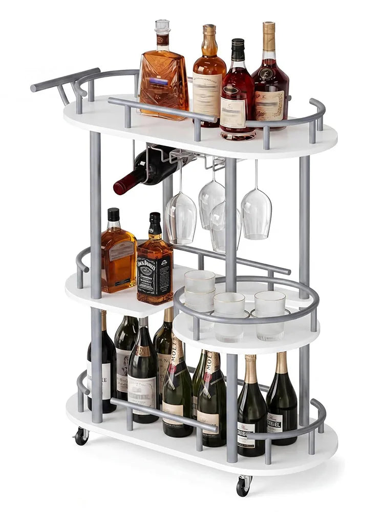 Himiss 3 Tier Rolling Bar Cart With Wine Rack And Glass Holder