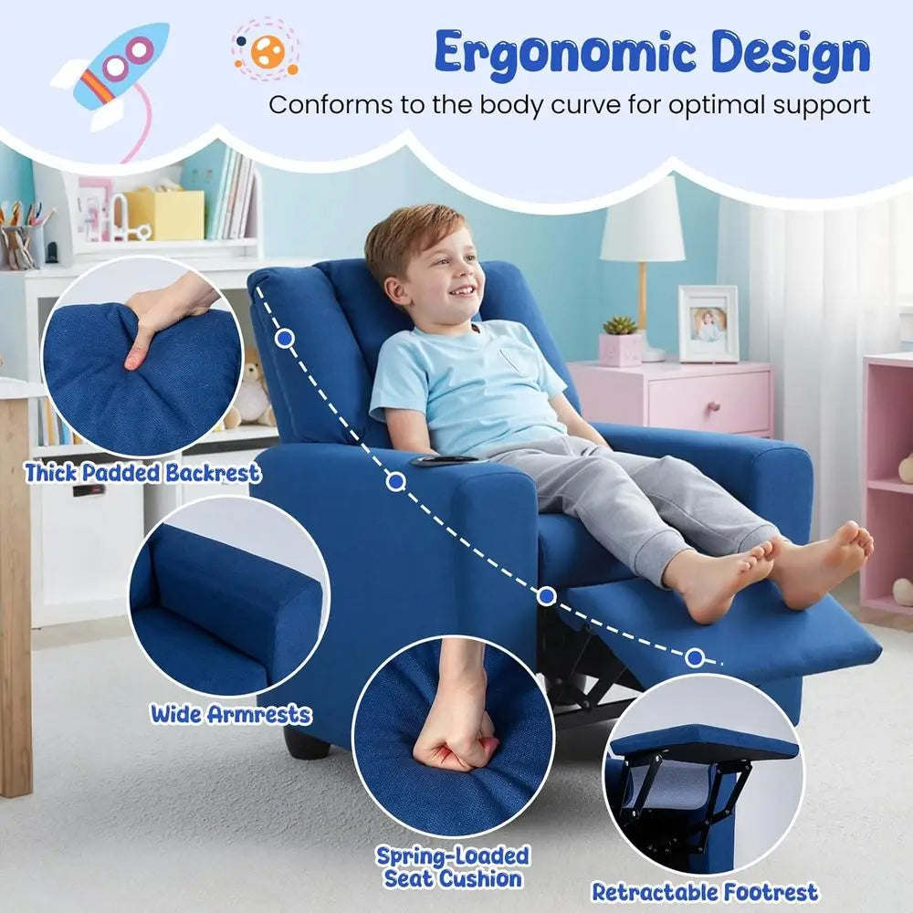 LISM Kids Recliner 2-in-1 Toddler Sofa Chair with Cup Holders