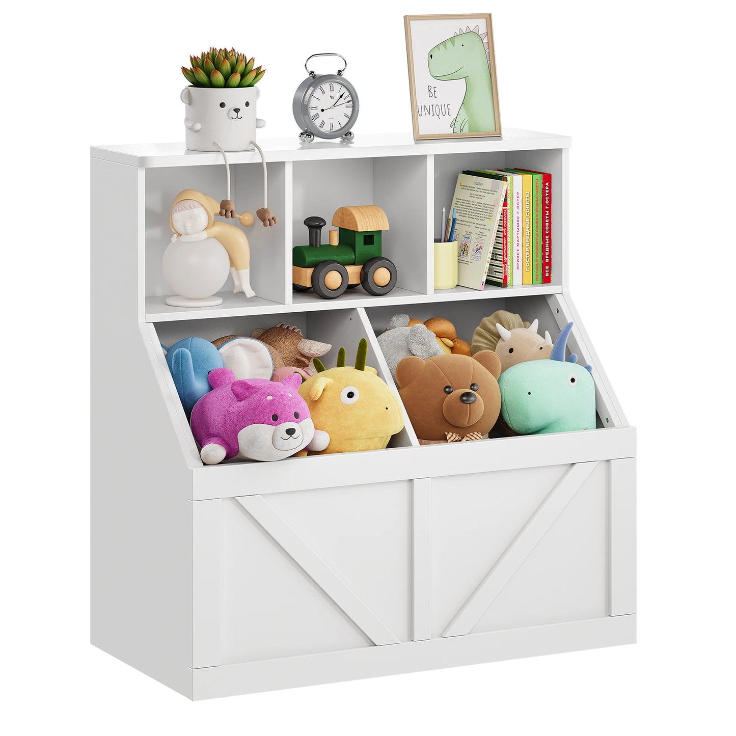 HobbyLane Kids Toy Storage Organizer With Bookshelf Anti Tip Cabinet