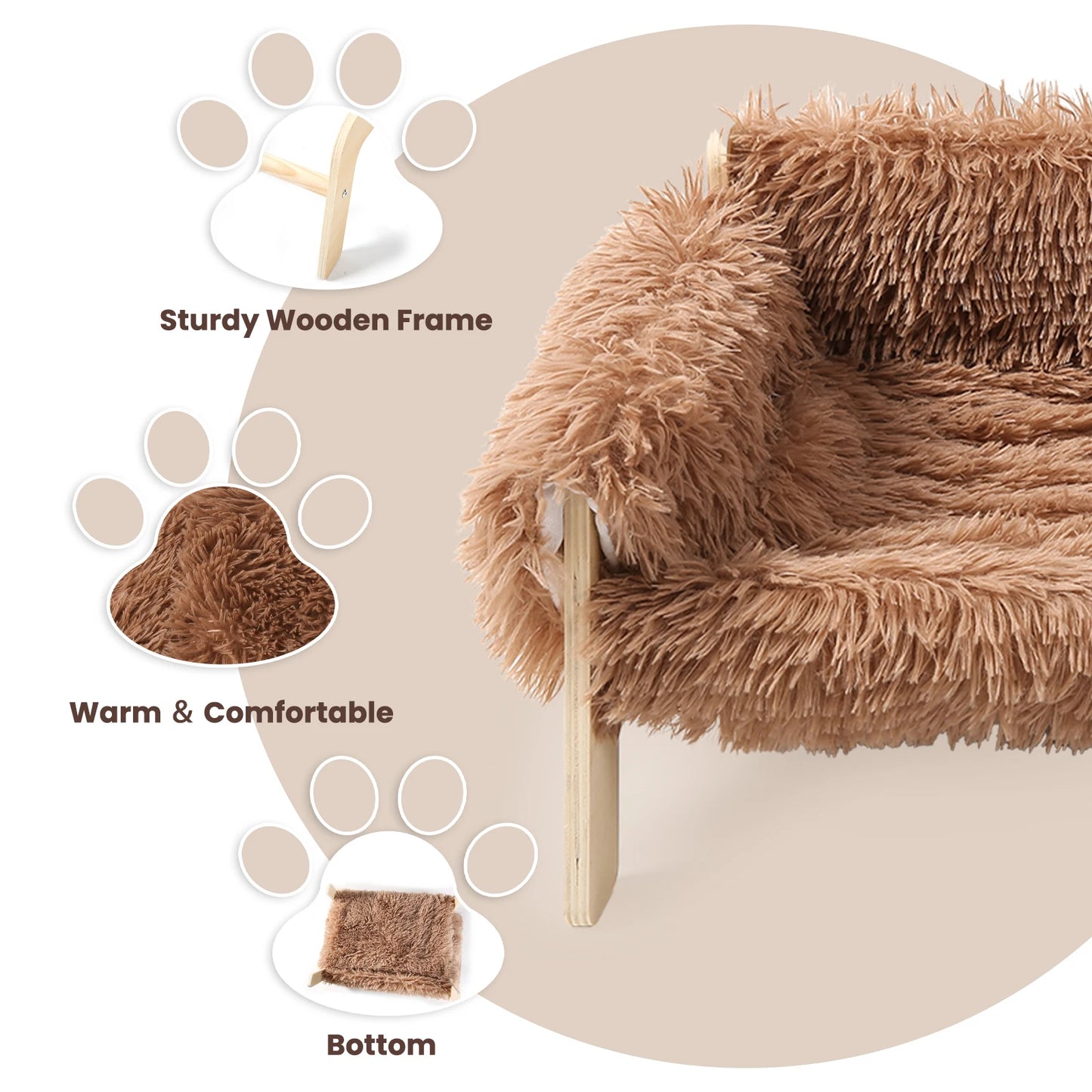 Raised Plush Cat Sofa Bed With Wooden Legs For Cats