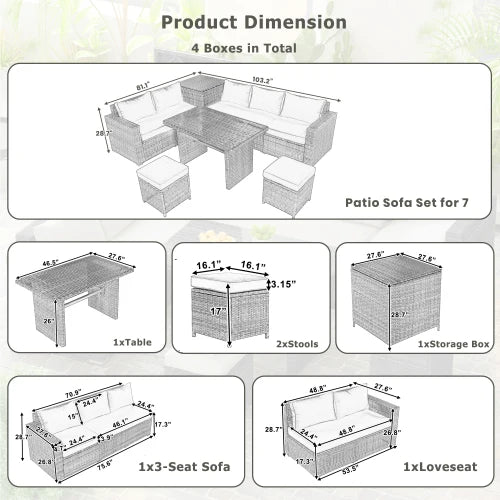 Outdoor All Weather Pe Rattan Sectional Patio Sofa Set