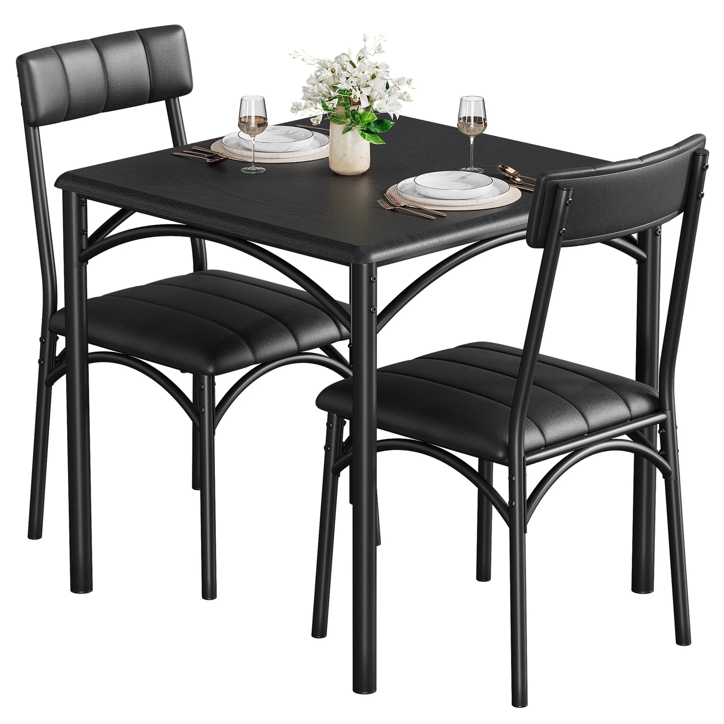 HiMiss Metal Wood Dining Table Set With Upholstered Chairs For Apartments