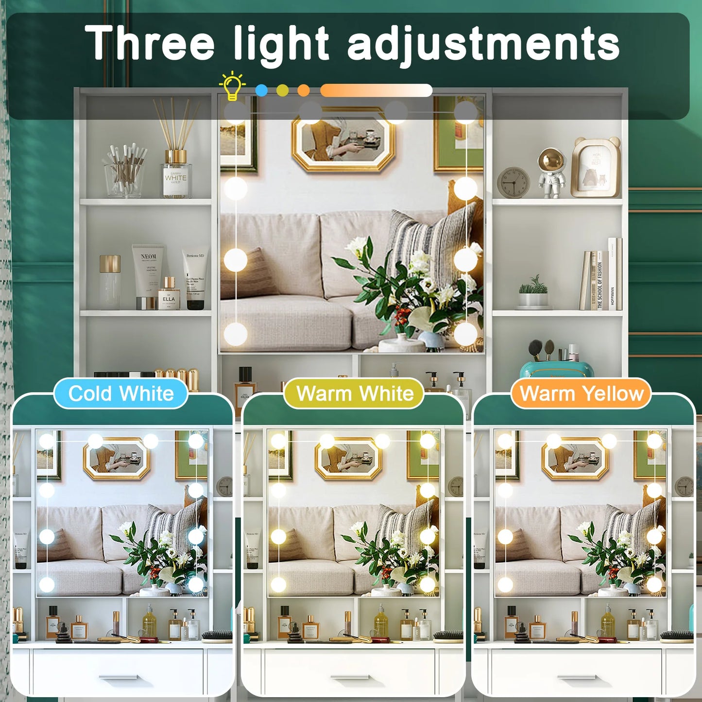 Onesaimei Minimalist Wood Vanity With Light Up Mirror Three Light Modes