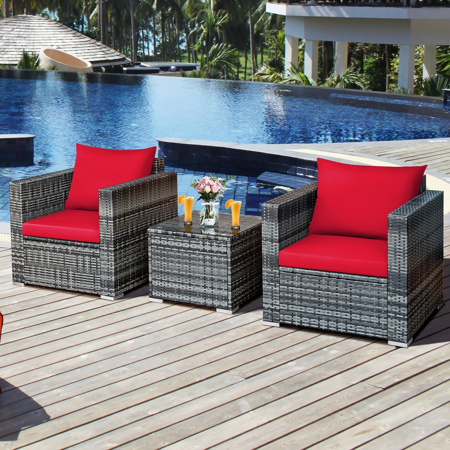 Homasis Outdoor Rattan Patio Bistro Set With Table And Chairs