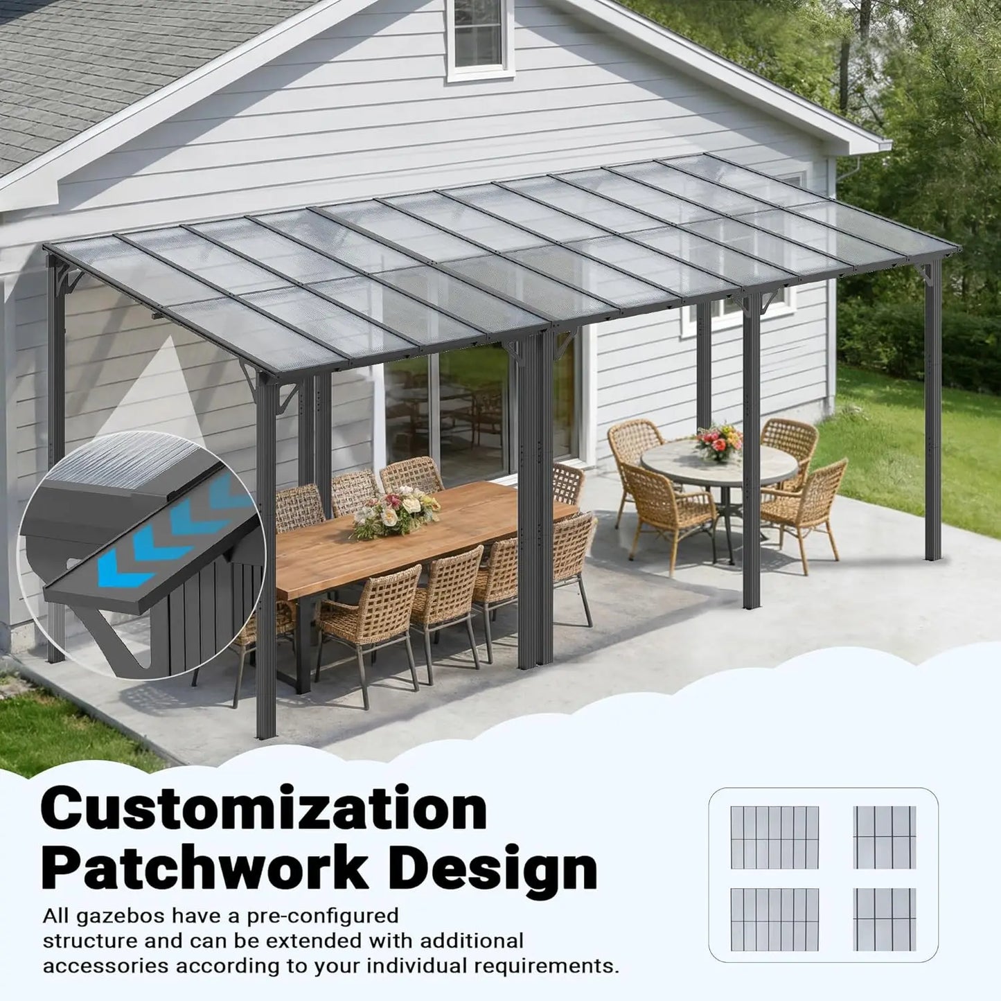 Wall Mounted Lean-To Gazebo With Aluminum Frame And Polycarbonate Roof