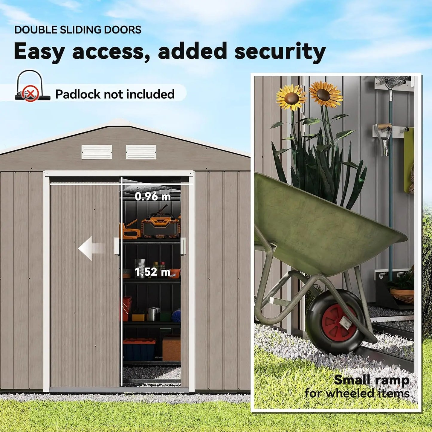 Metal Outdoor Storage Shed With Lockable Doors And Air Vents