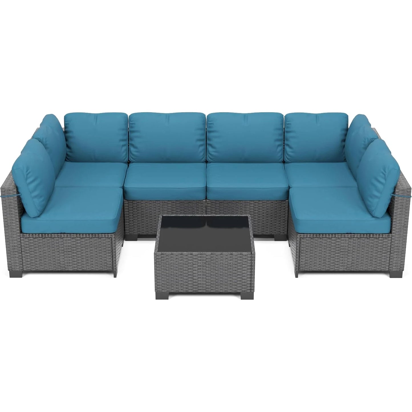 HobbyLane Seven Piece Modular Outdoor Furniture With Rattan Wicker Sofa