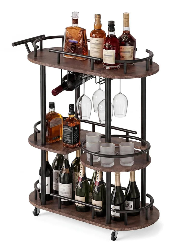 Himiss 3 Tier Rolling Bar Cart With Wine Rack And Glass Holder