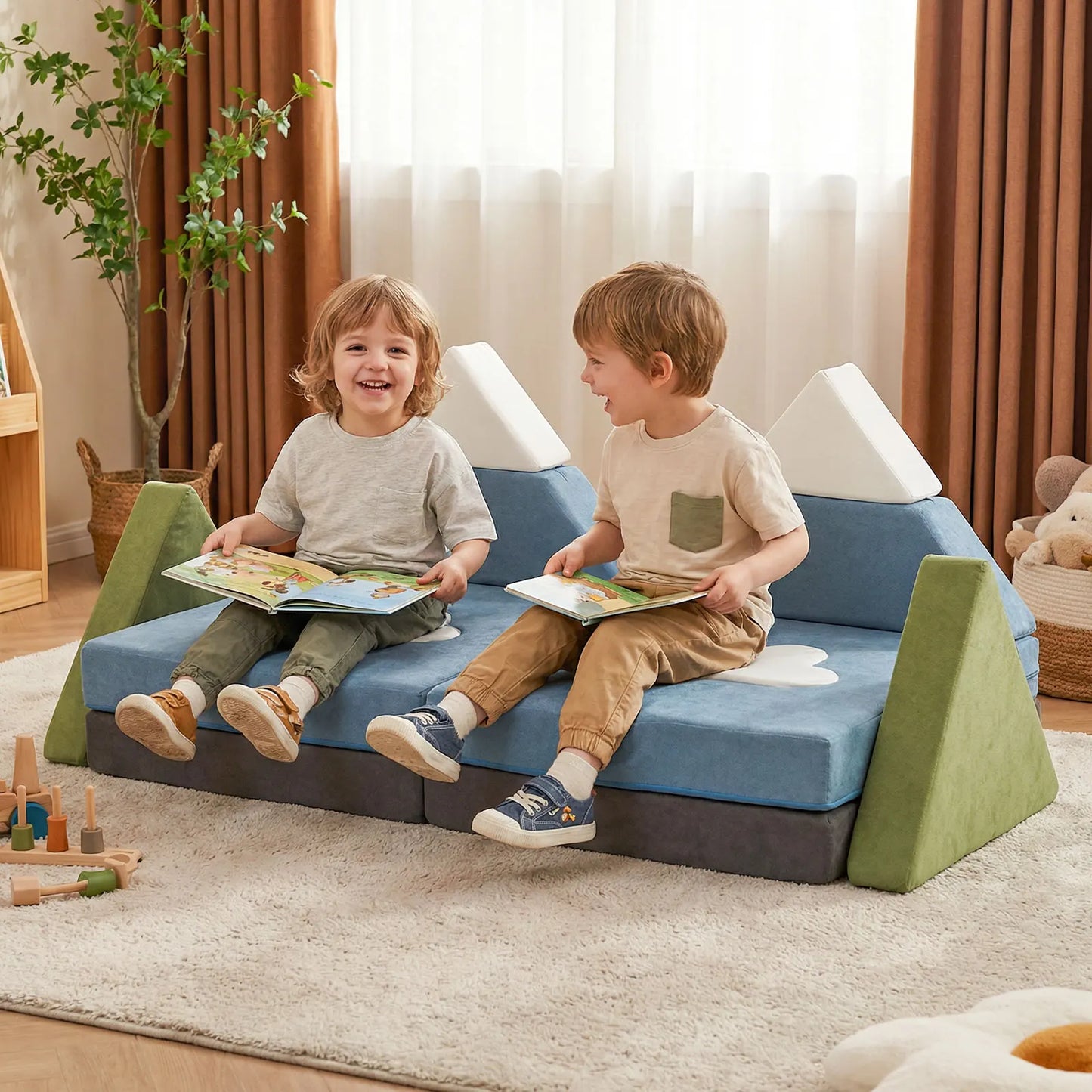 HOMASIS Modular Kids Play Couch Set Snow Mountain Theme