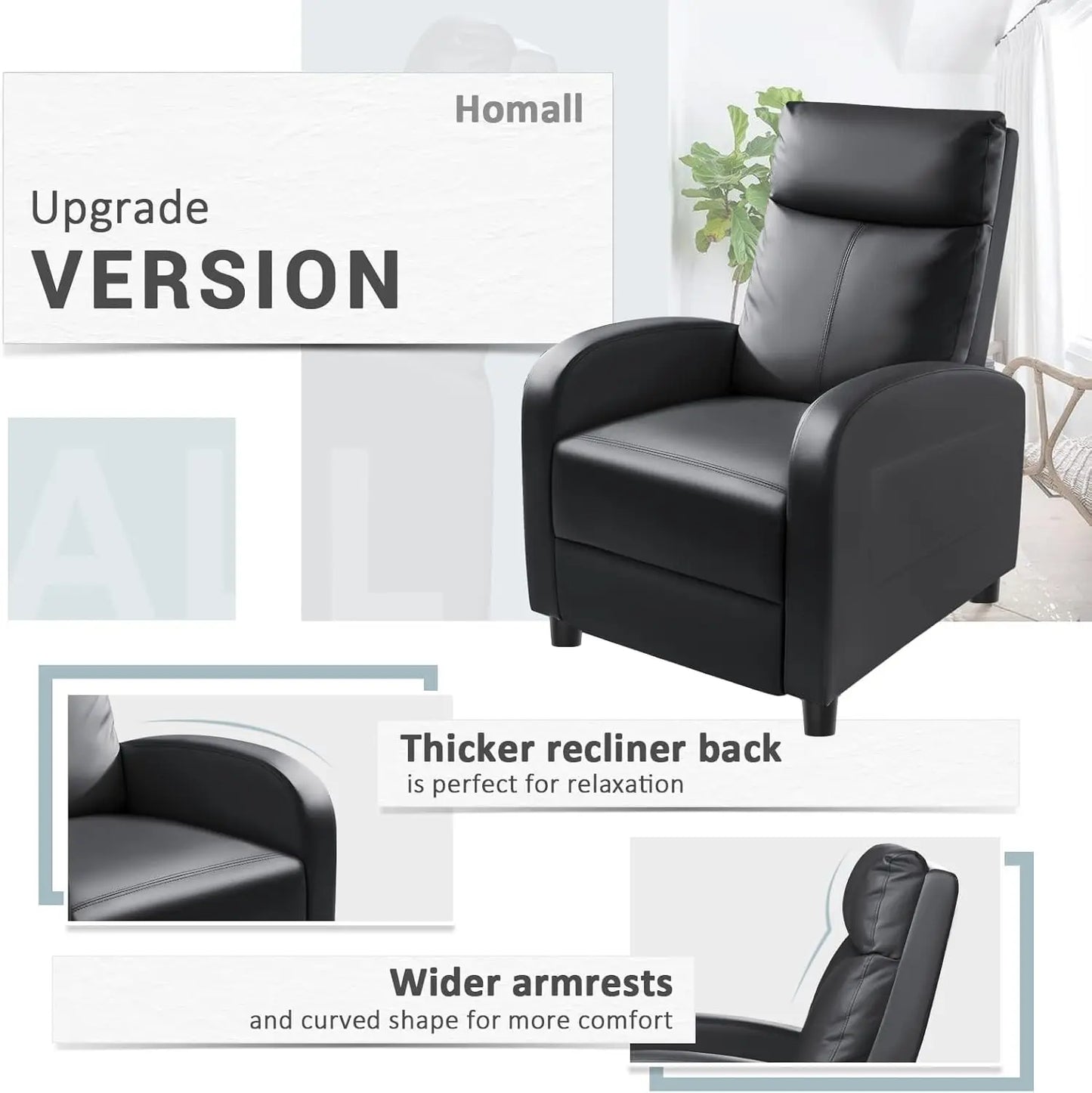 PU Leather Recliner Chair With Lumbar Support For Home Theater