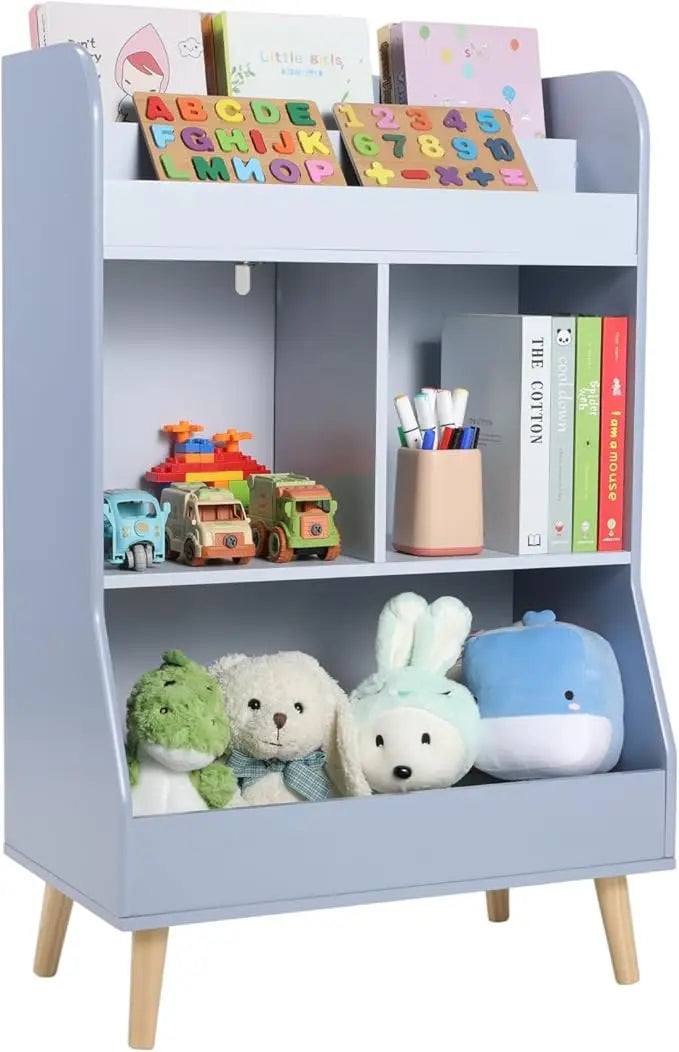 AuAg Kids Wooden Storage Unit With Bookshelf And Toy Organizer