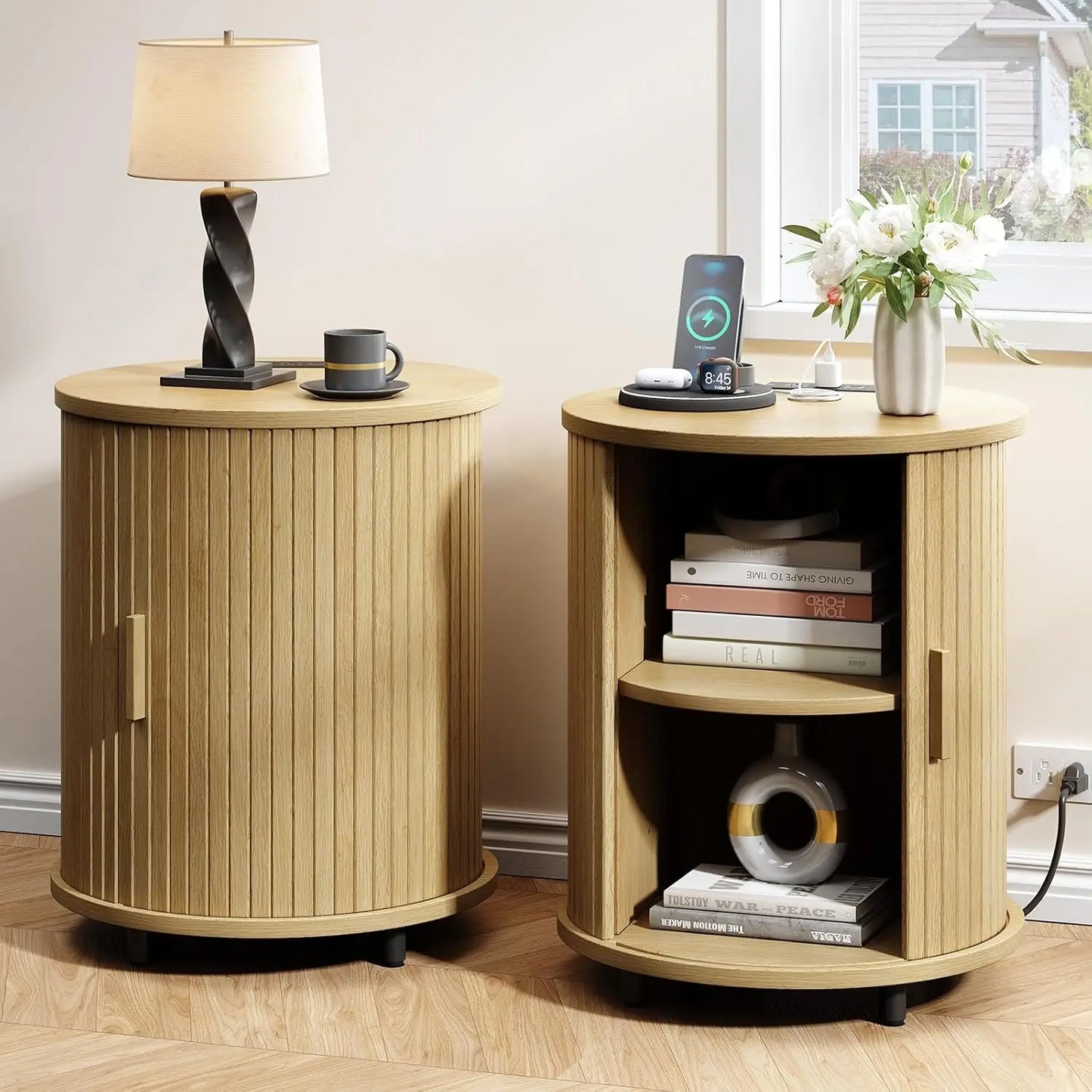 Onbrill Fluted Round End Tables 2 Pack Living Room