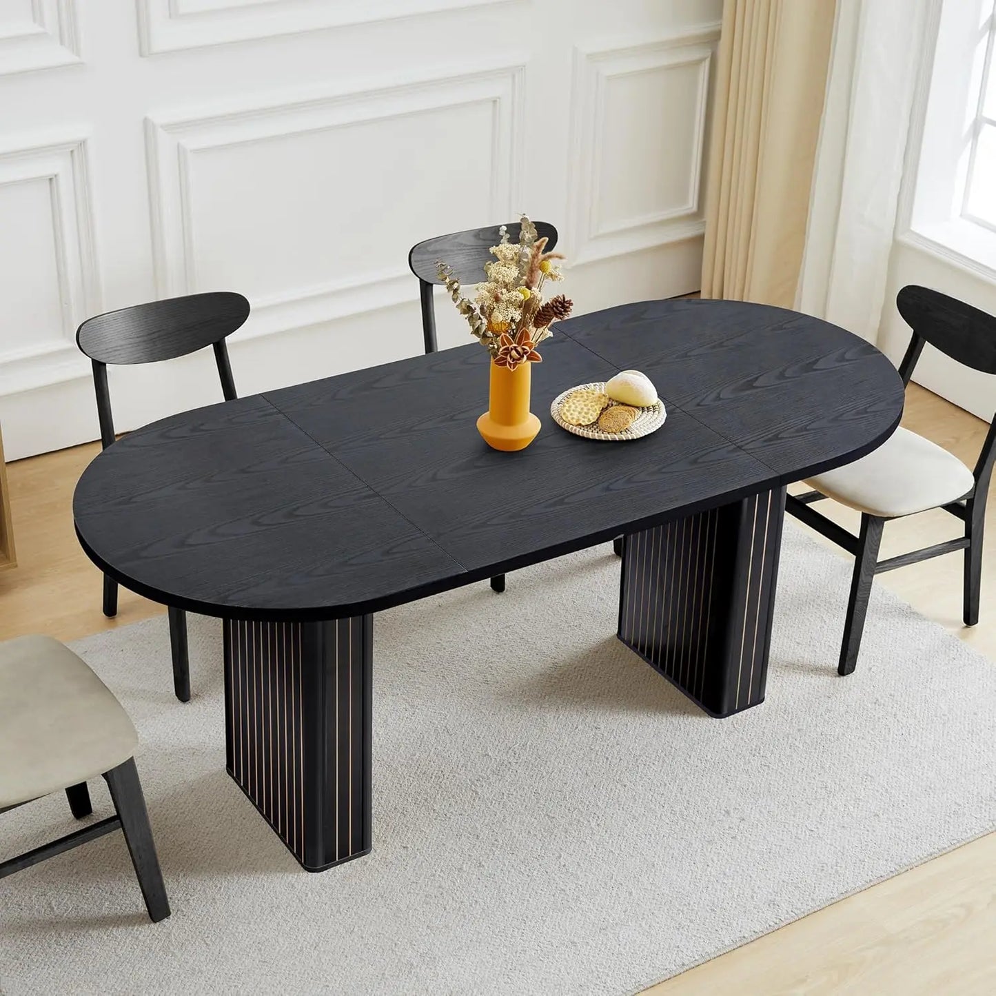 Extendable Dining Table With Fluted Base Modern Oval Design