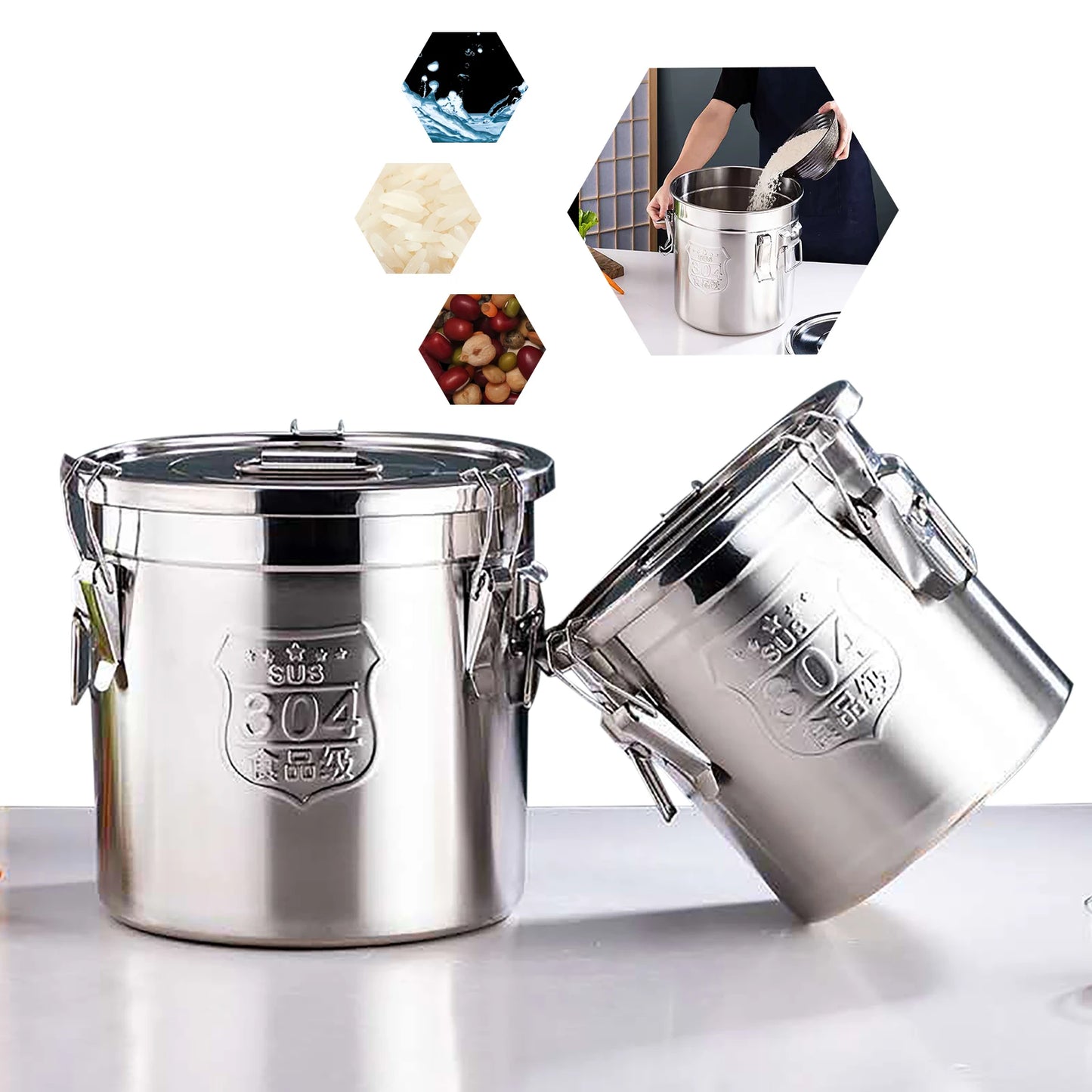 Stainless Steel Airtight Kitchen Rice Cereal Storage Canister