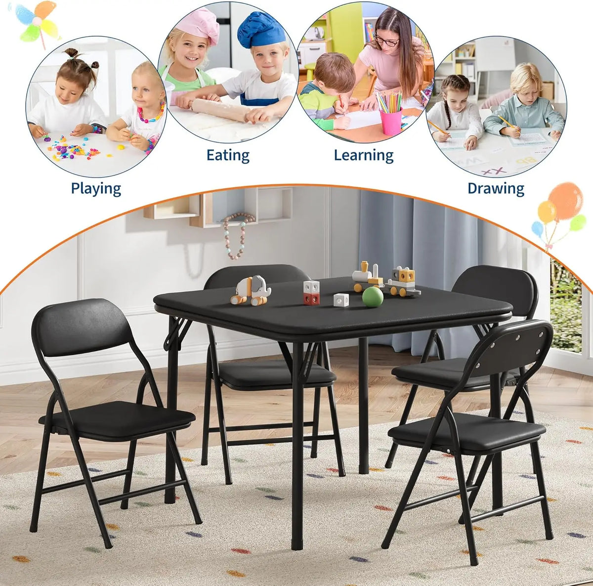 TWISTER.CK Kids Folding Table And Chairs Set For Children
