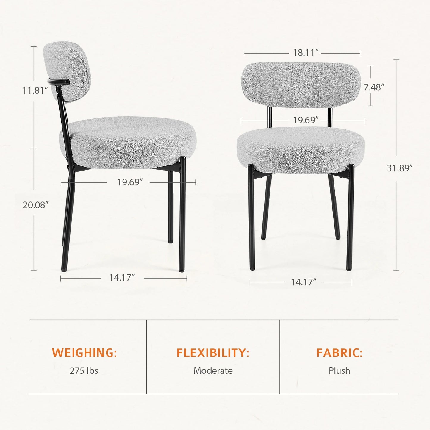 JHK Ergonomic Round Dining Chairs Set of 2