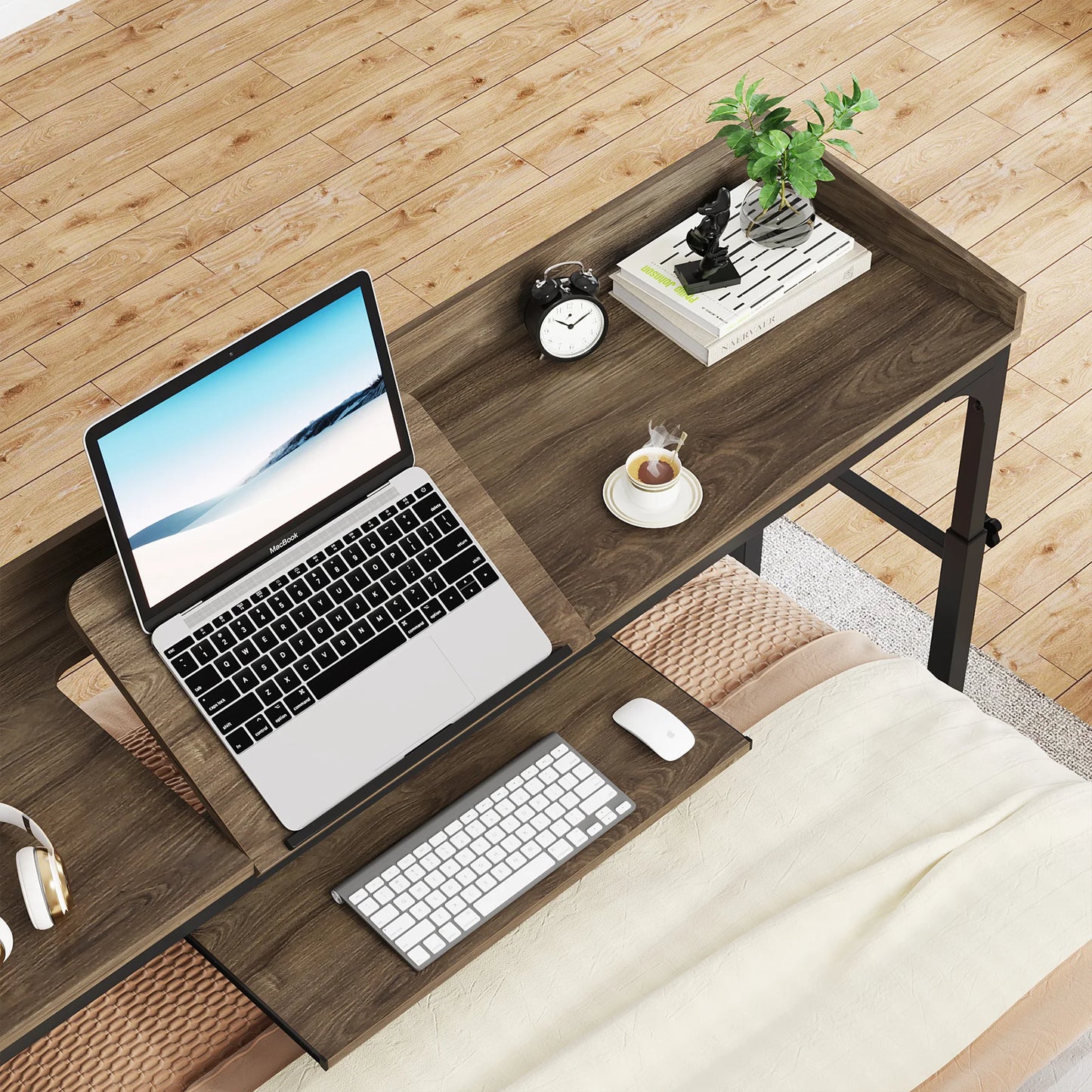 Tribesigns Overbed Table With Wheels And Adjustable Tilt Stand