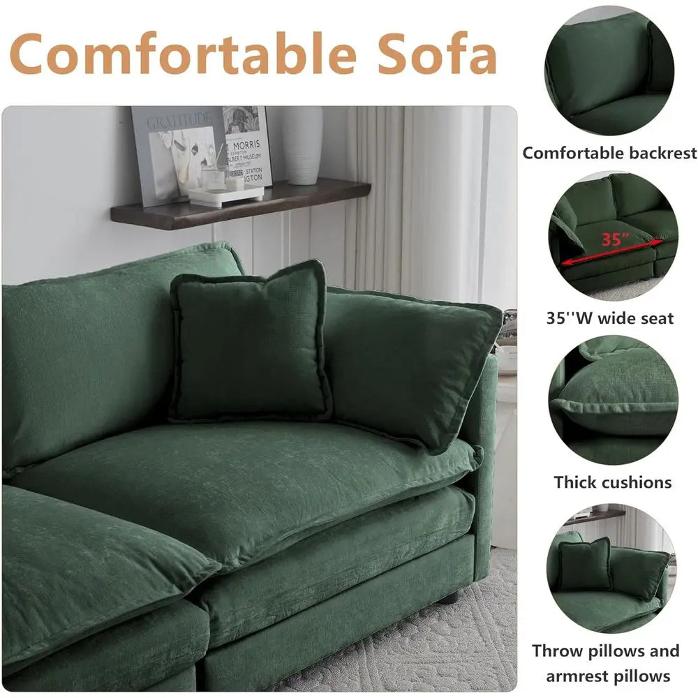 Luxury Sofa Set With Removable Ottoman 3-Piece Living Room Furniture