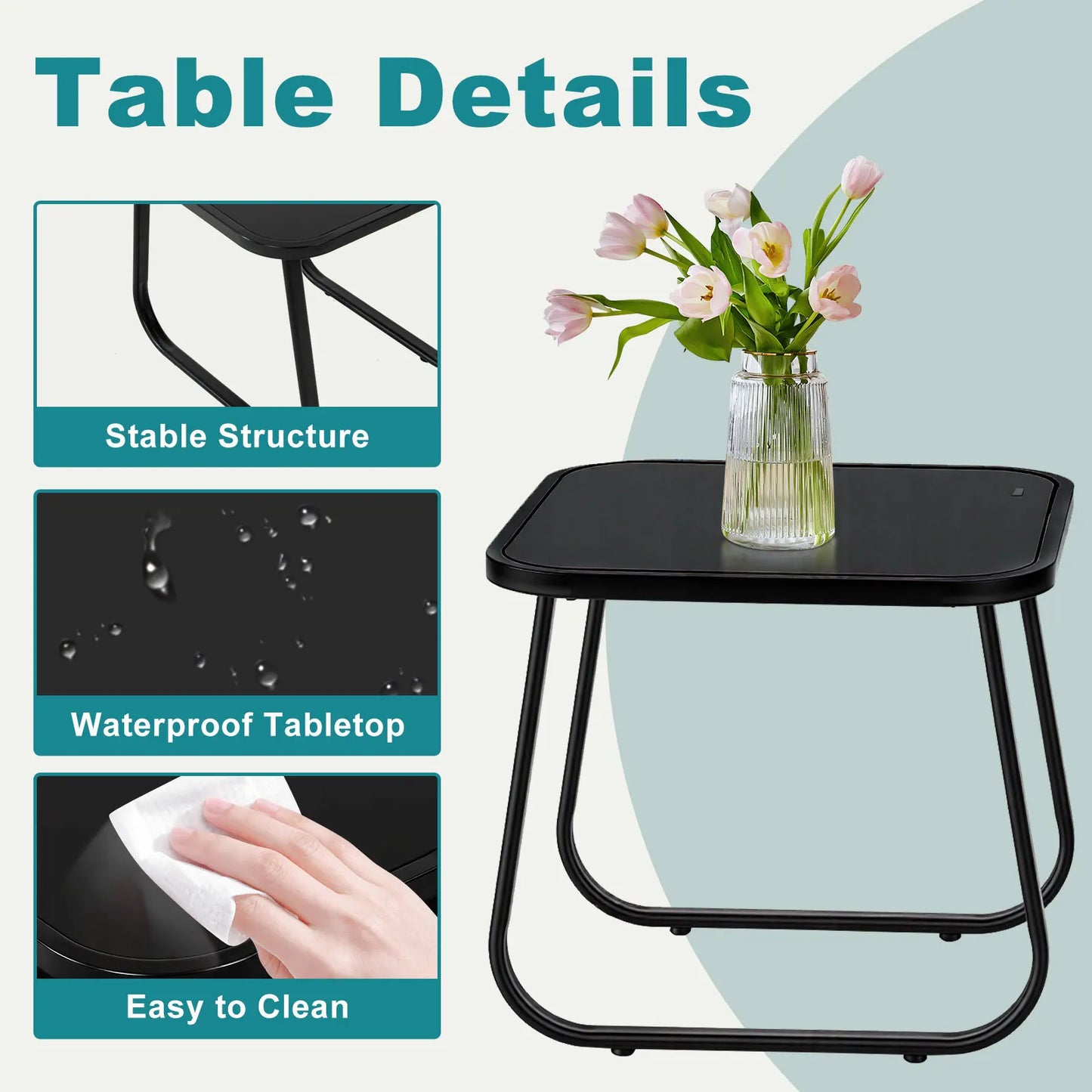 JHK Outdoor 3-Piece Patio Set With Table Metal Frame