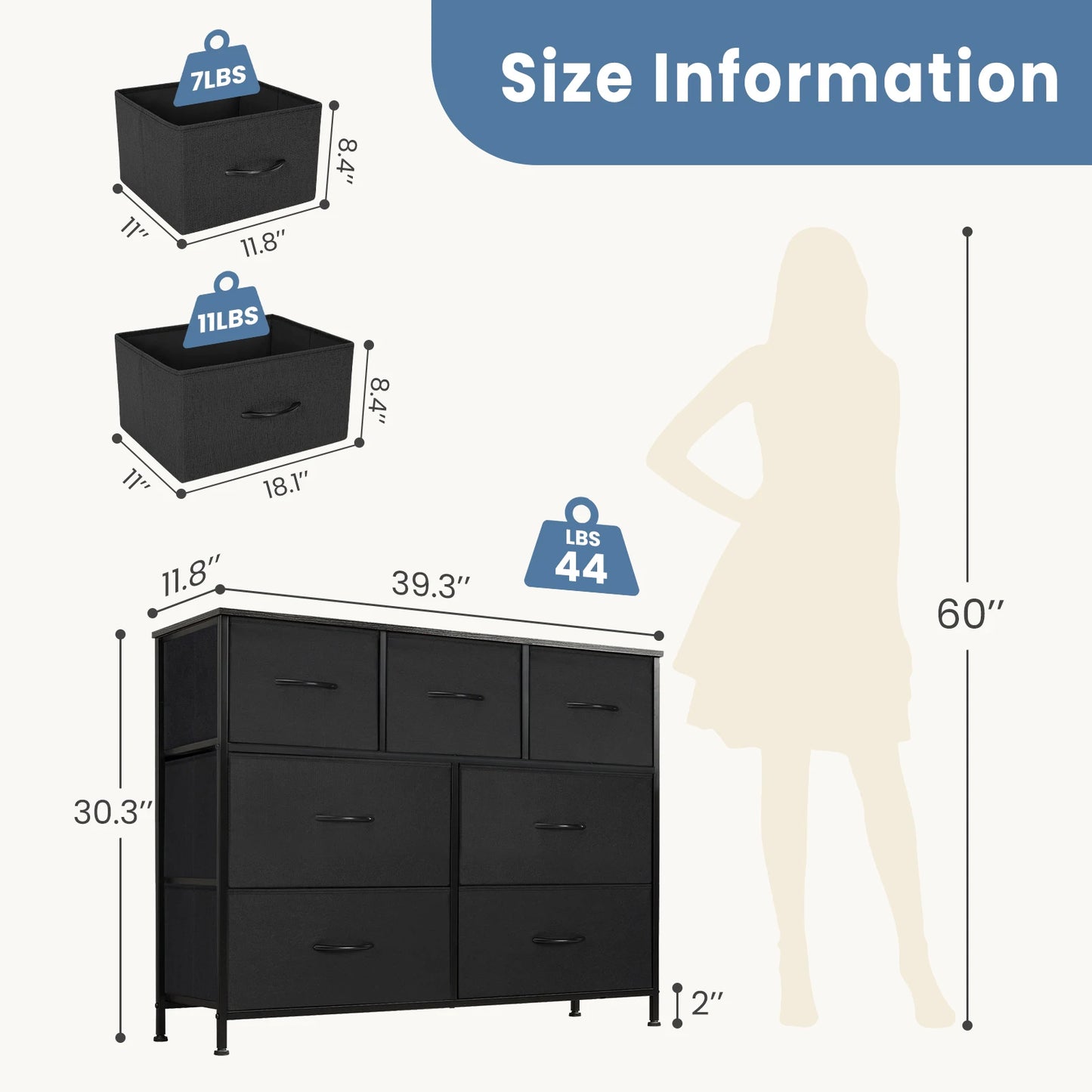 JHK Dresser With 7 Fabric Drawers Organizer Storage