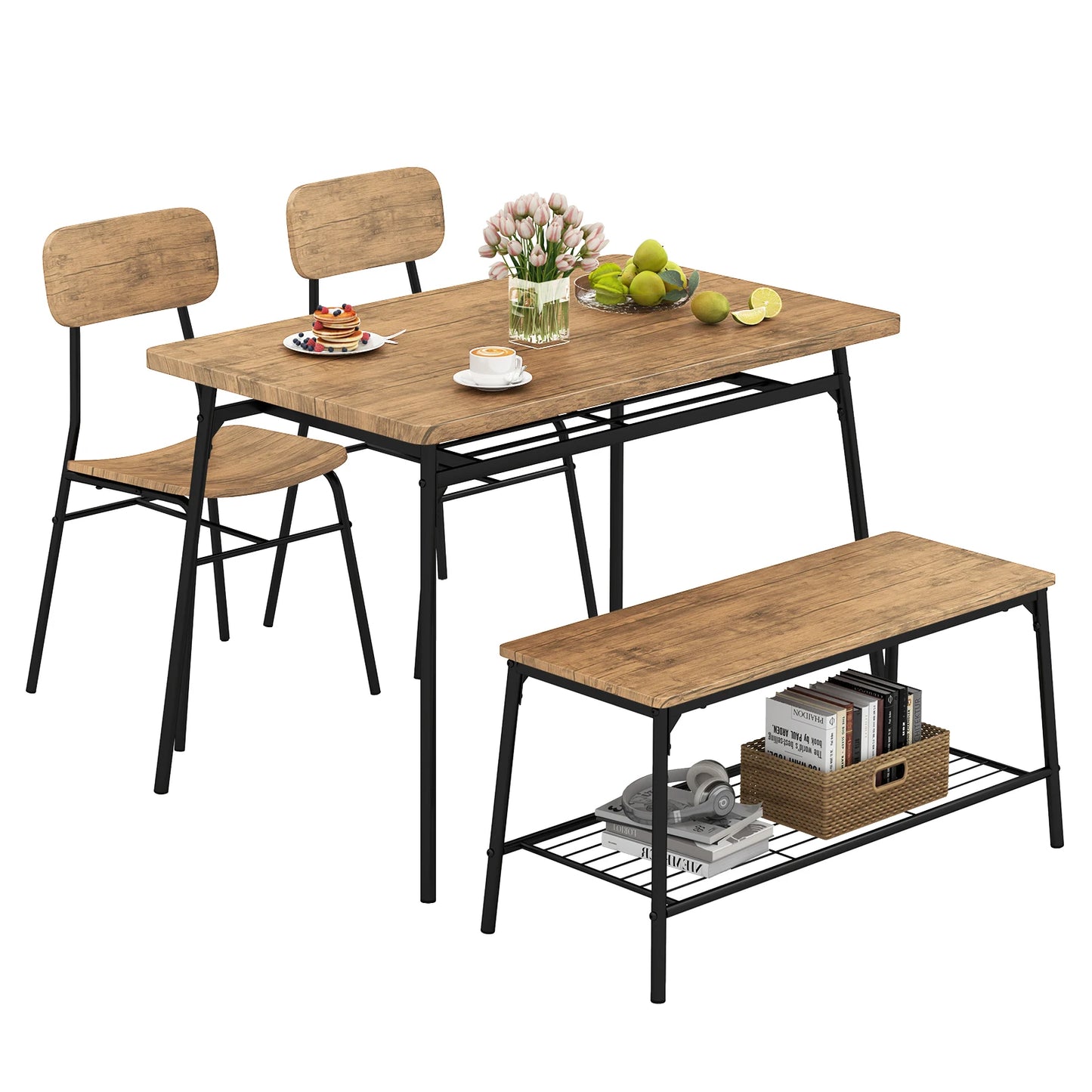 Homasis 4 Piece Dining Set With Bench And Two Chairs
