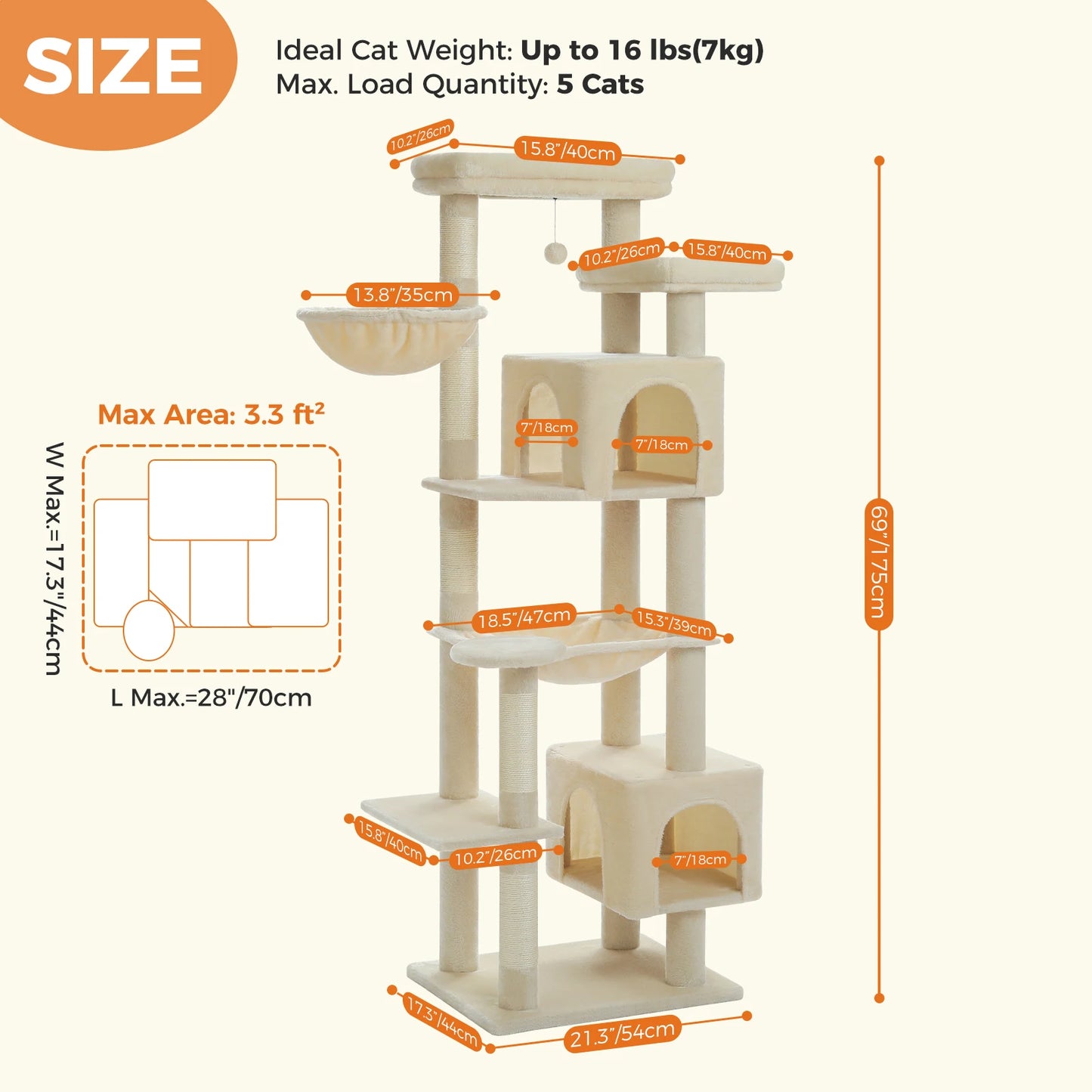 PawZ Road Premium Cat Tree With Hammock And Durable Scratching Posts