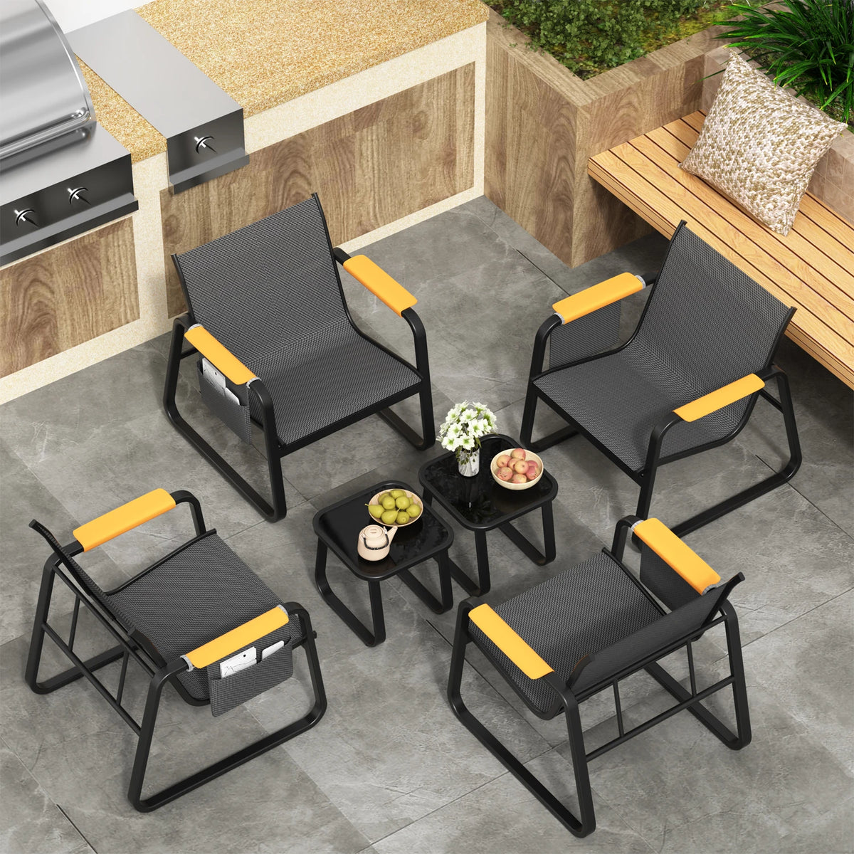 Avenvista Outdoor Patio Conversation Furniture Set With Side Tables