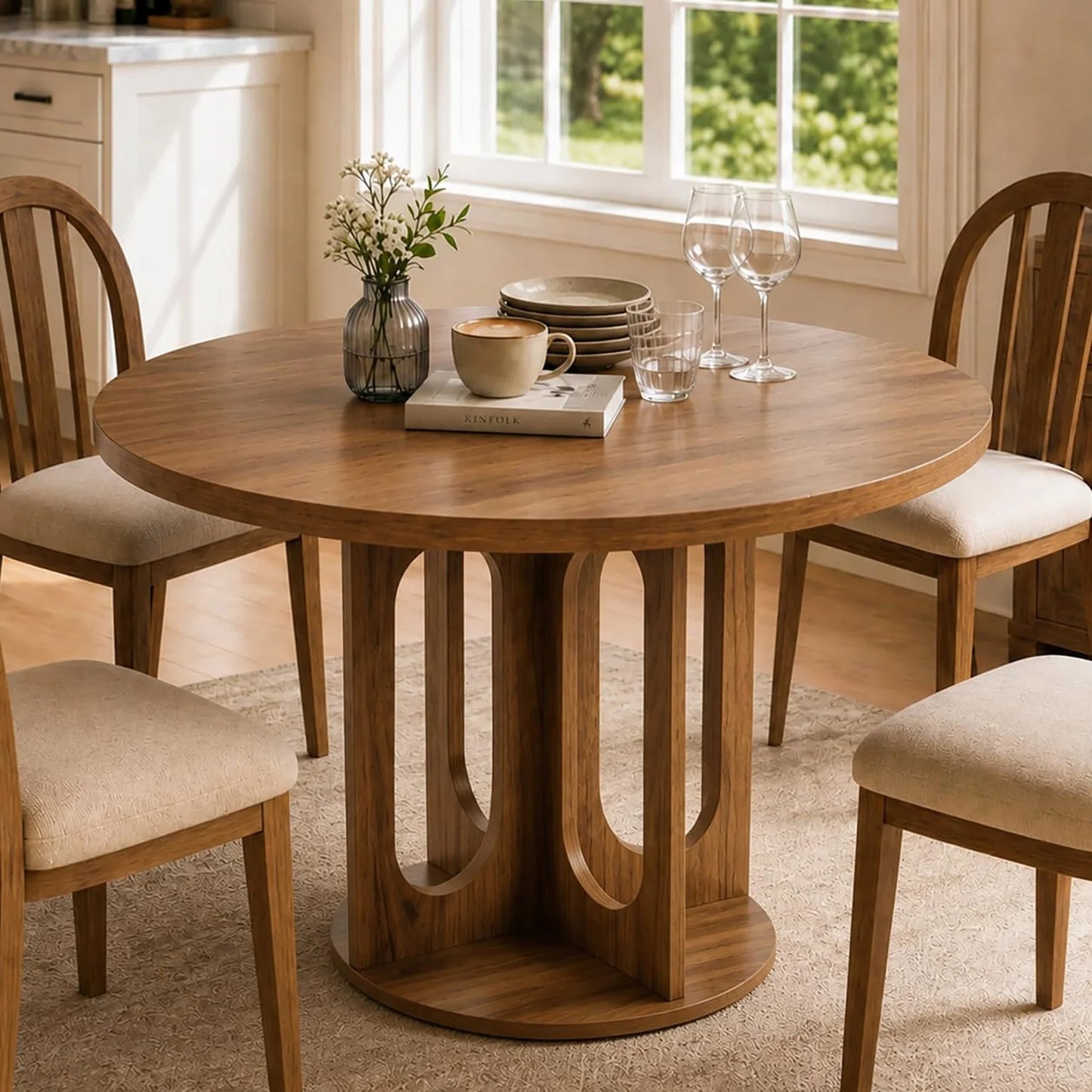 HiMISS Modern Round Dining Table With Arch Pedestal Base
