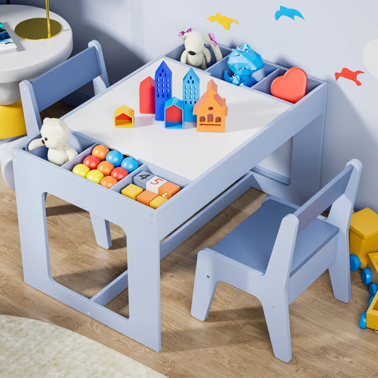 AuAg Wooden Toddler Table And Chairs Set With Storage