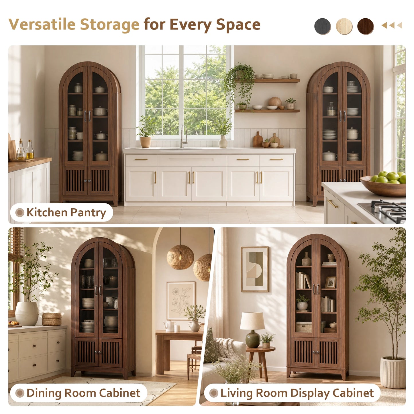 TCGBKAF Modern Farmhouse Arched Display Cabinet With Adjustable Wooden Shelves