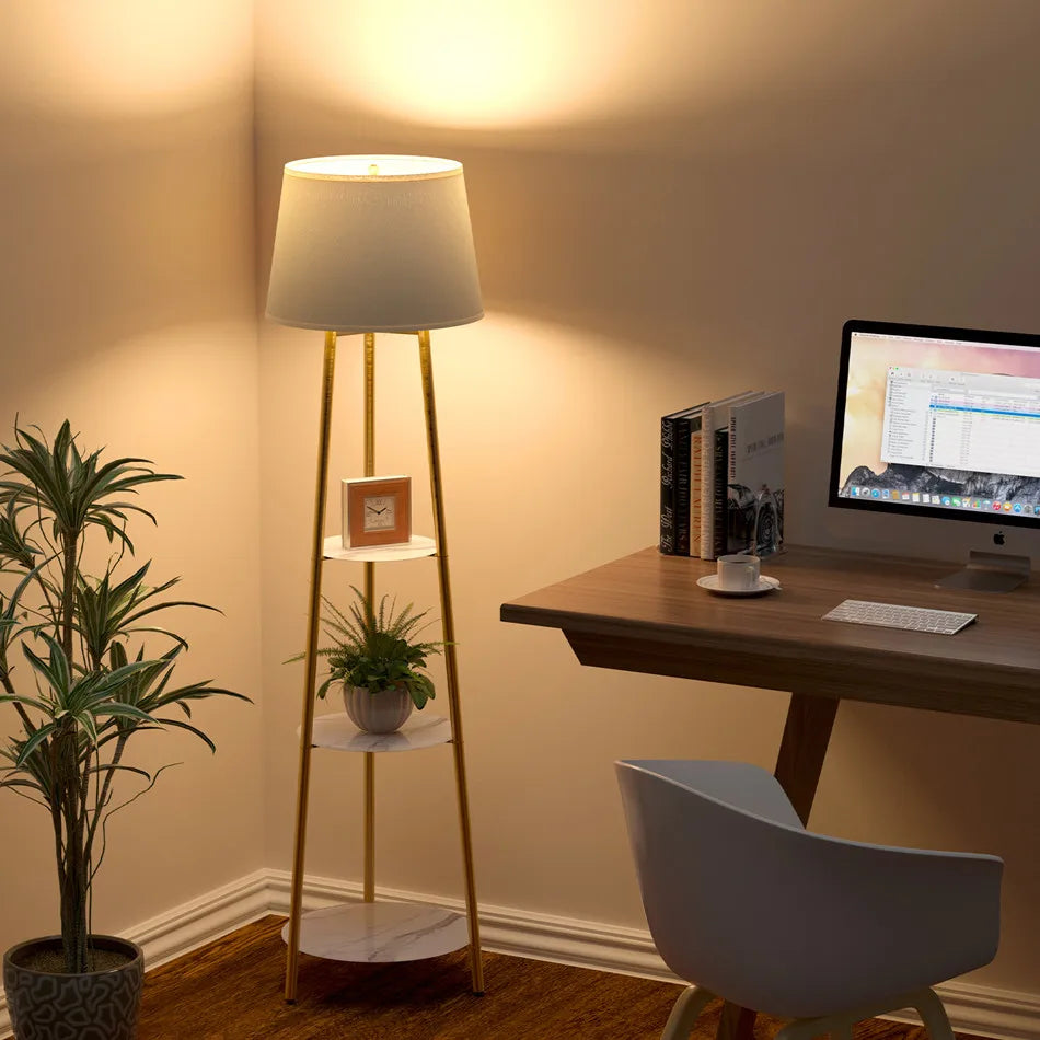 Vrygle Modern Tripod Floor Lamp With Adjustable Dimmable LED Shelves