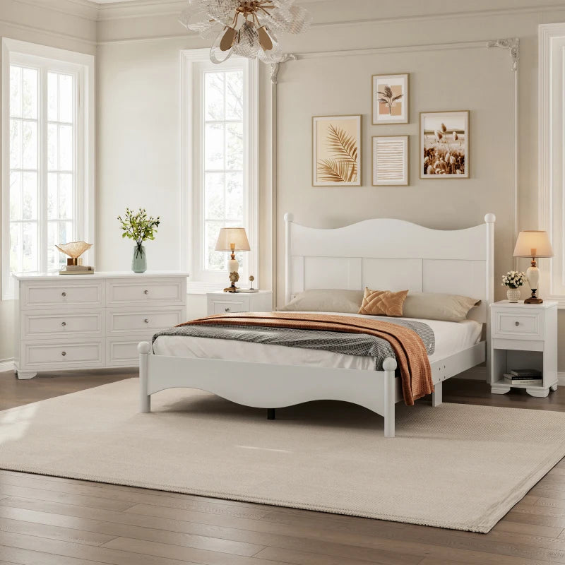 Retro Style 4-Piece Bedroom Set With Platform Bed, Nightstand And Dresser