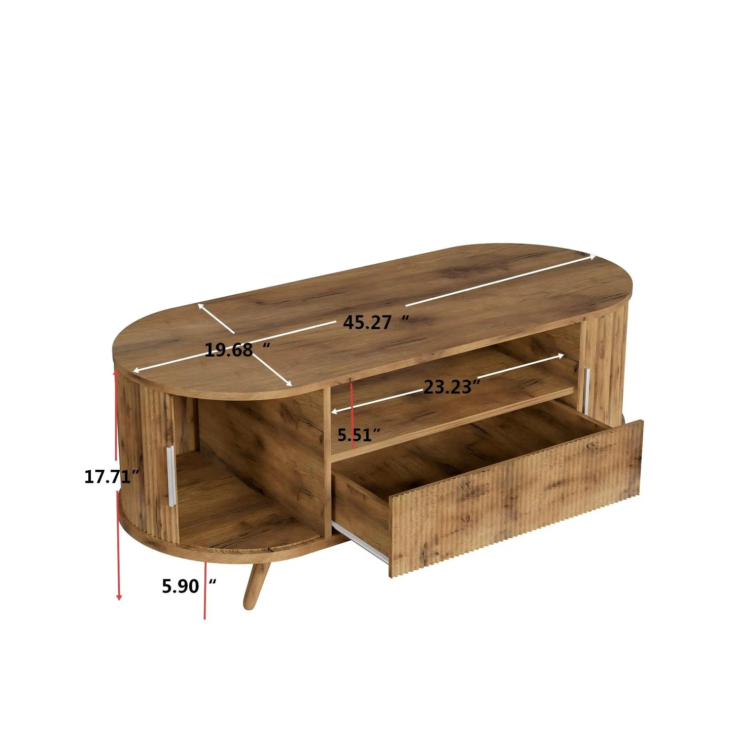 Modern Oval Coffee Table With Storage Drawer And Sliding Doors