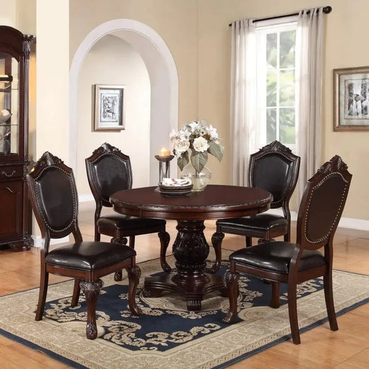 5 Piece Antique Dining Set With Rubberwood And Padded Chairs