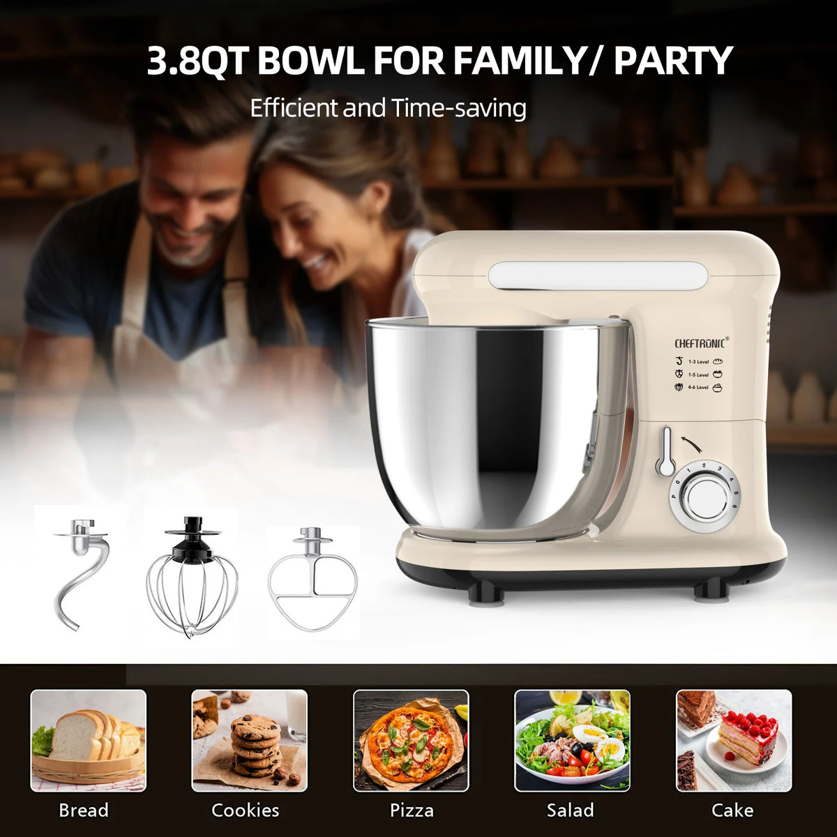 Cheftronic Tilt Head Electric Stand Mixer With Dough Hook Attachments