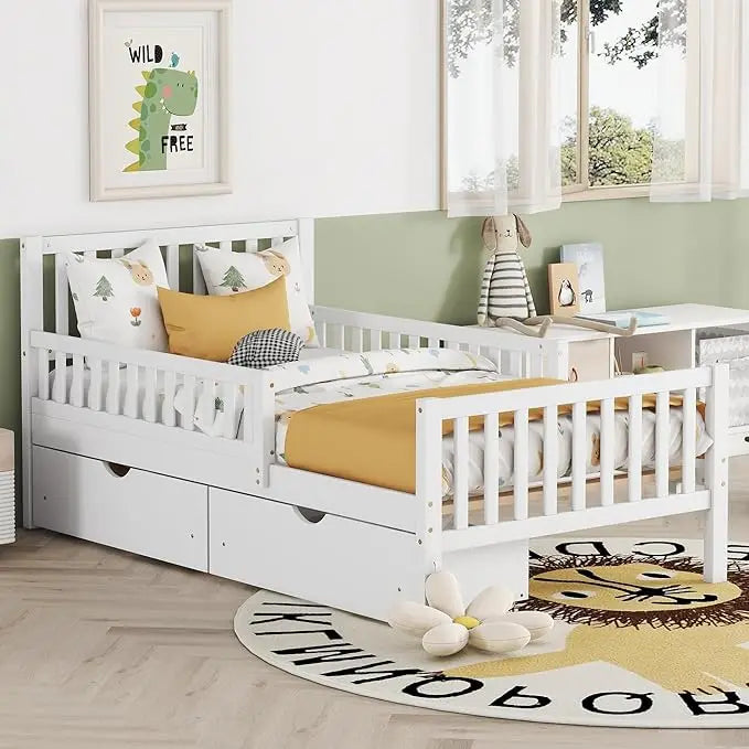 Kids Twin Bed With Guardrails Low Platform Bed For Kids