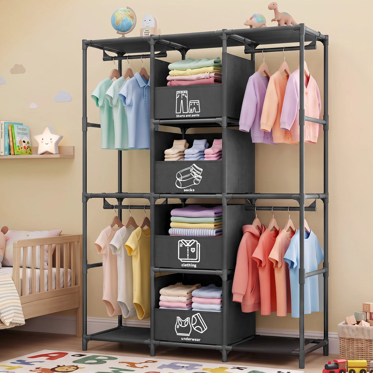 Heavy Duty Freestanding Metal Wardrobe Closet Storage Rack With Drawers