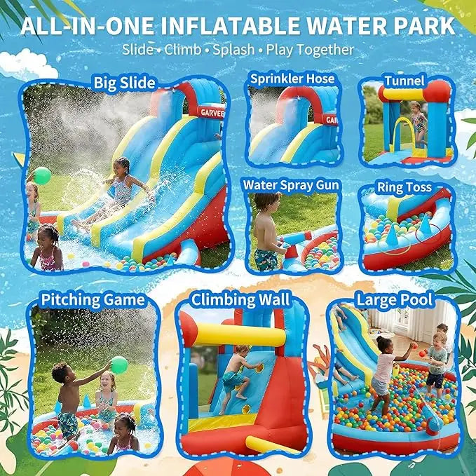 Kids Inflatable Water Park With Double Slides And Climbing Walls