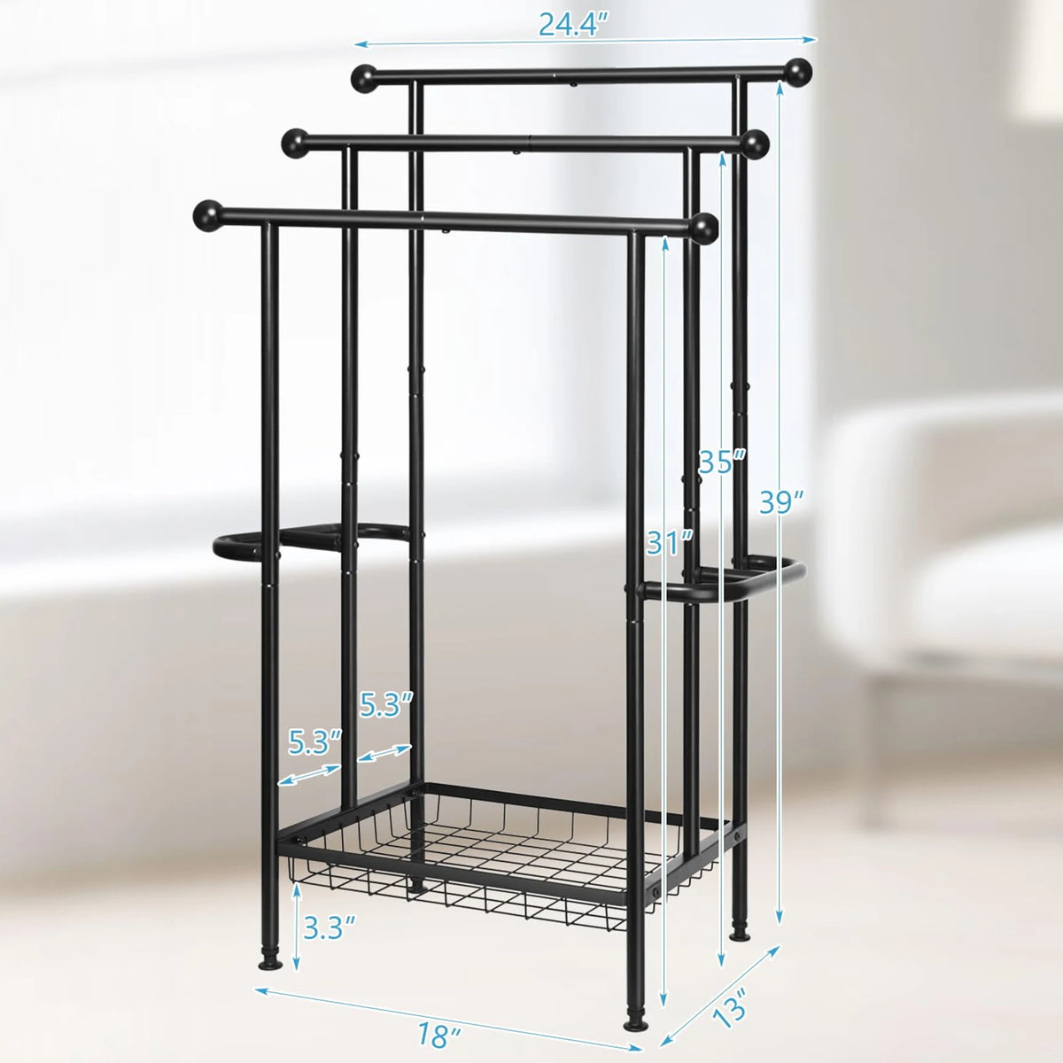 Three Tier Stainless Steel Freestanding Towel Rack With Dual Bars