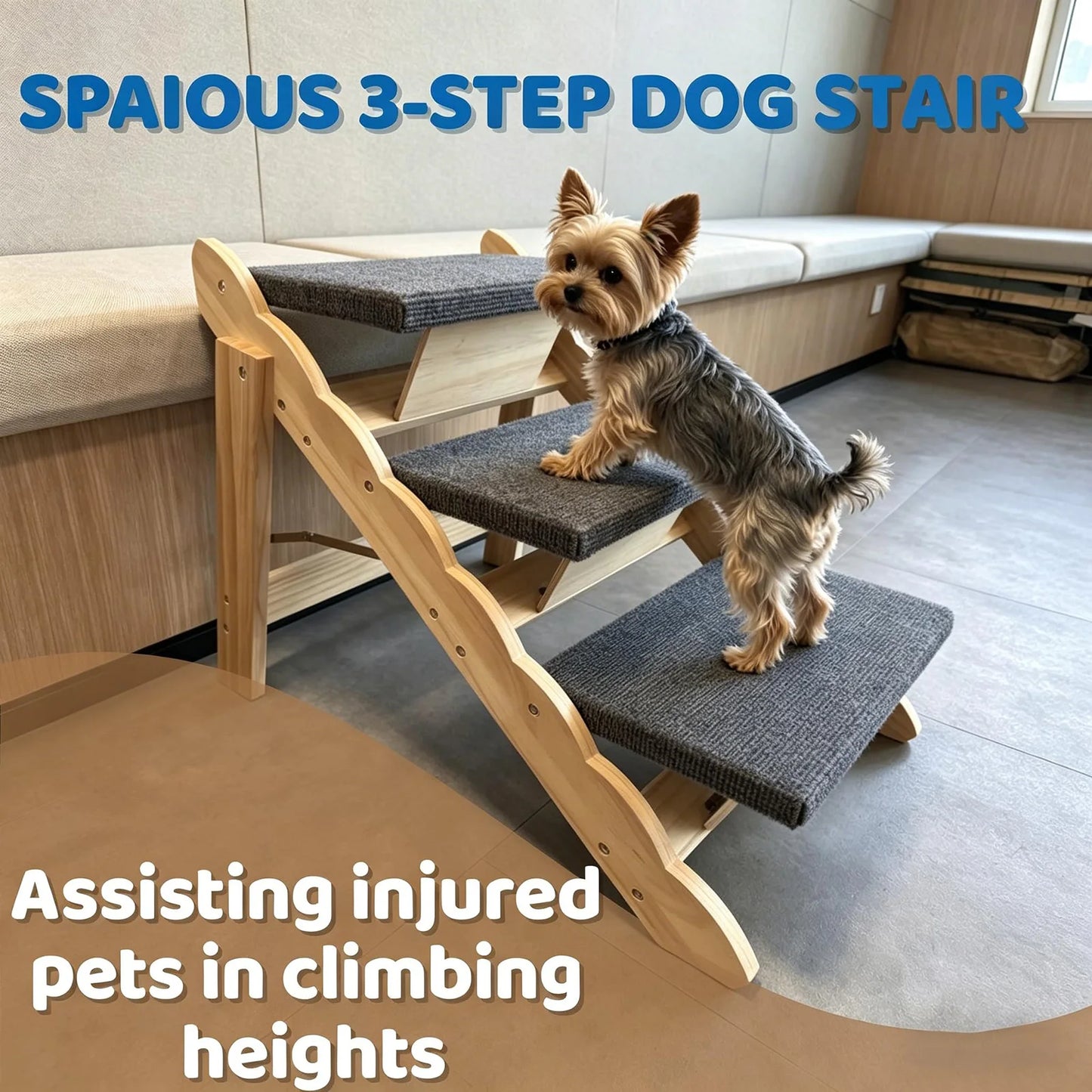 DishyKooker Premium Wooden Pet Stairs And Folding Dog Ramp