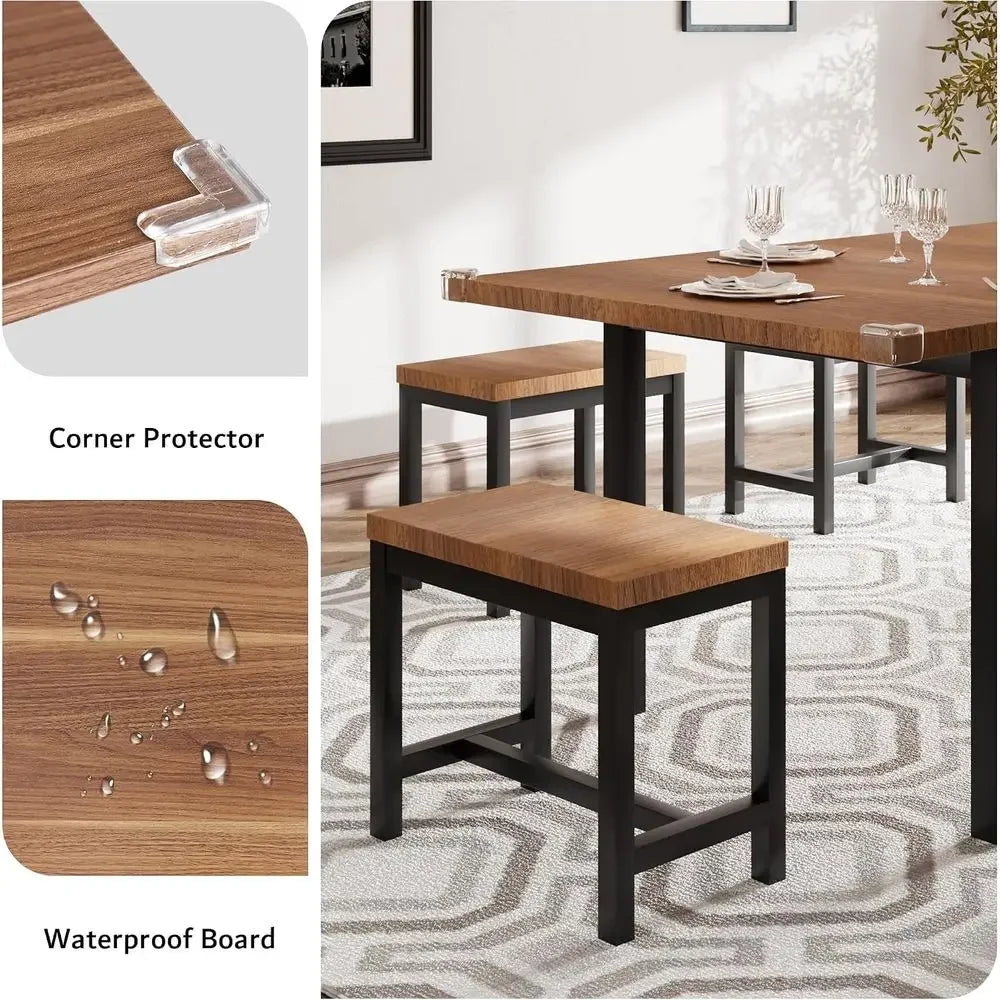 Modern Seven Piece Dining Table Set With Six Cushioned Stools
