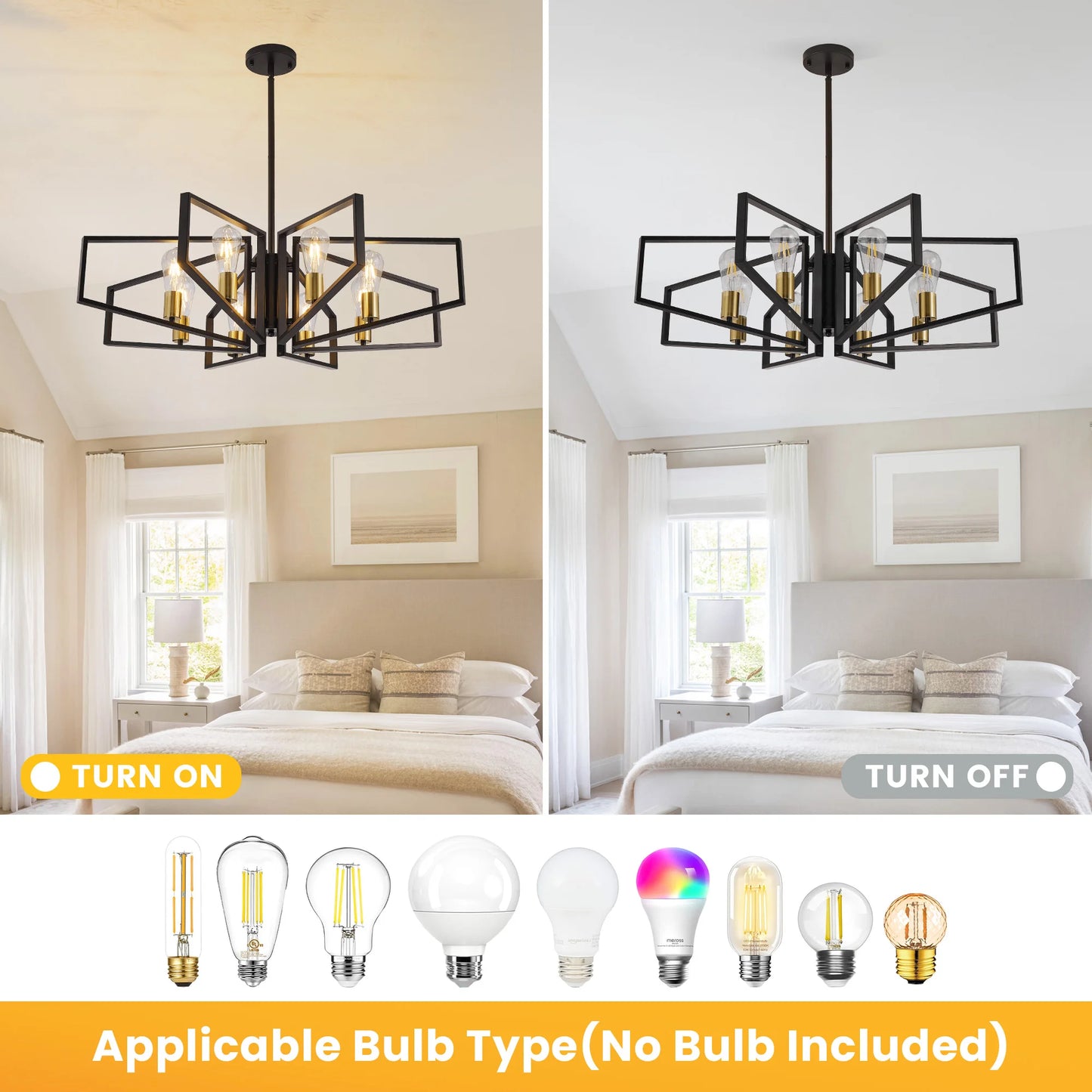 Eight Light Geometric Chandelier With Adjustable Height Metal Pendant