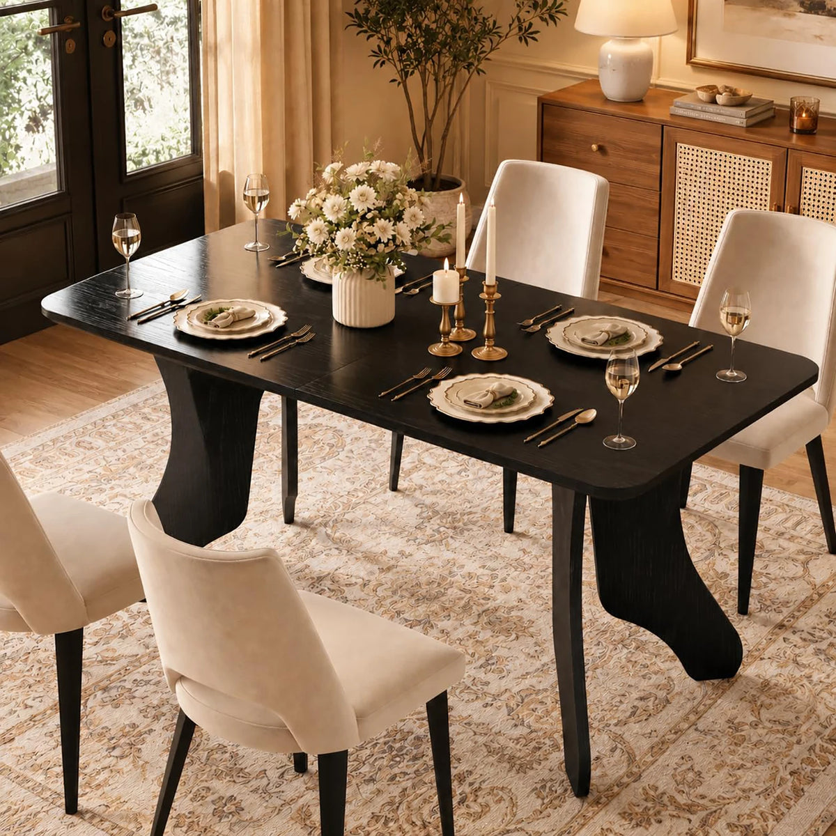 HiMISS Modern Farmhouse Dining Table With Antler Legs