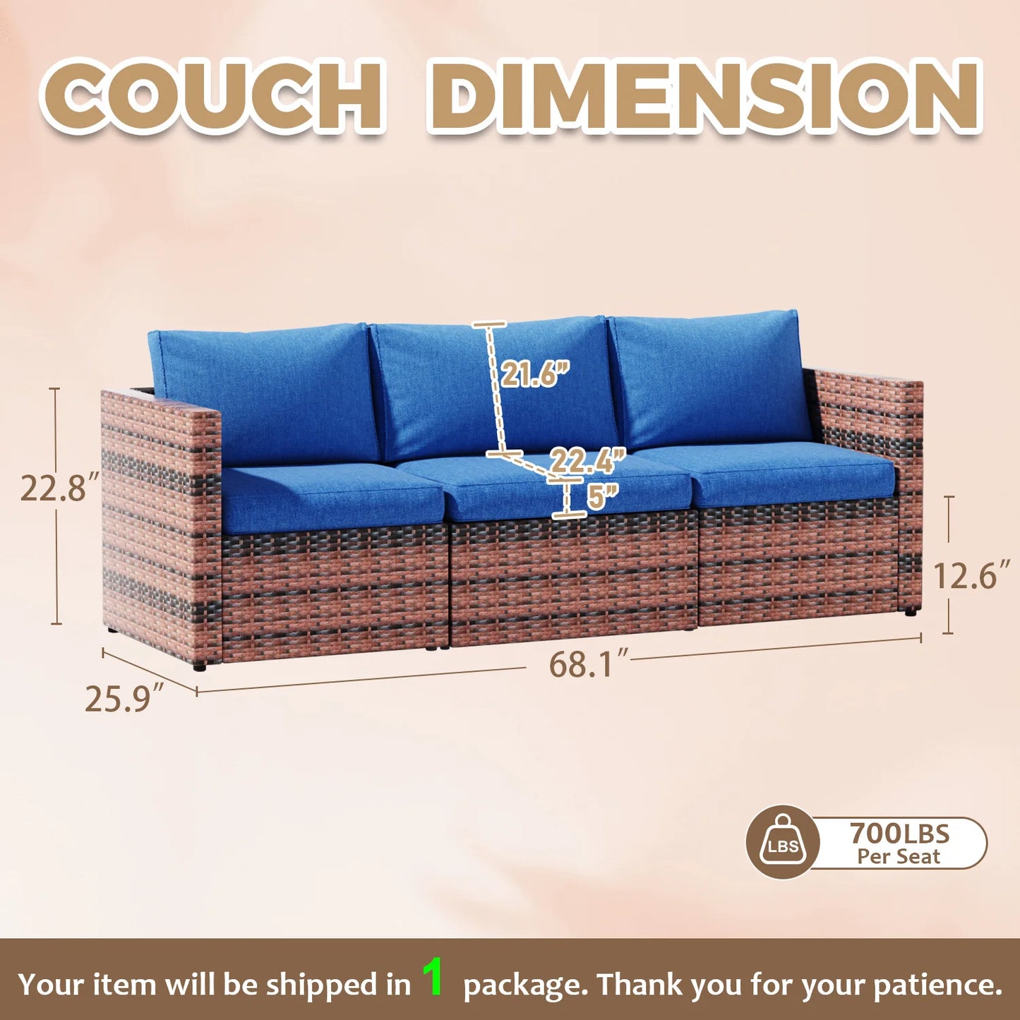 Avenvista Outdoor PE Rattan Patio Furniture Set Sofa