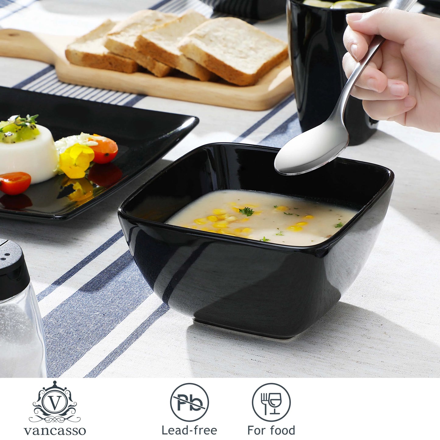 MALACASA SOHO Porcelain Square Dinnerware Set For Everyday Use